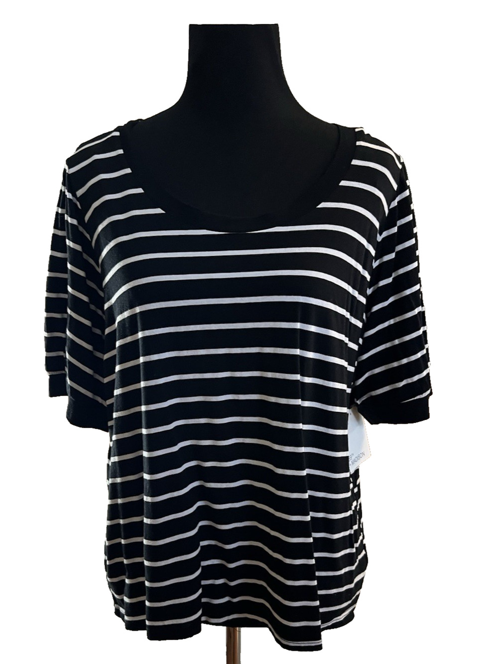 89th + Madison Blouse Women's XL Preppy Work Business Casual Striped Stretchy